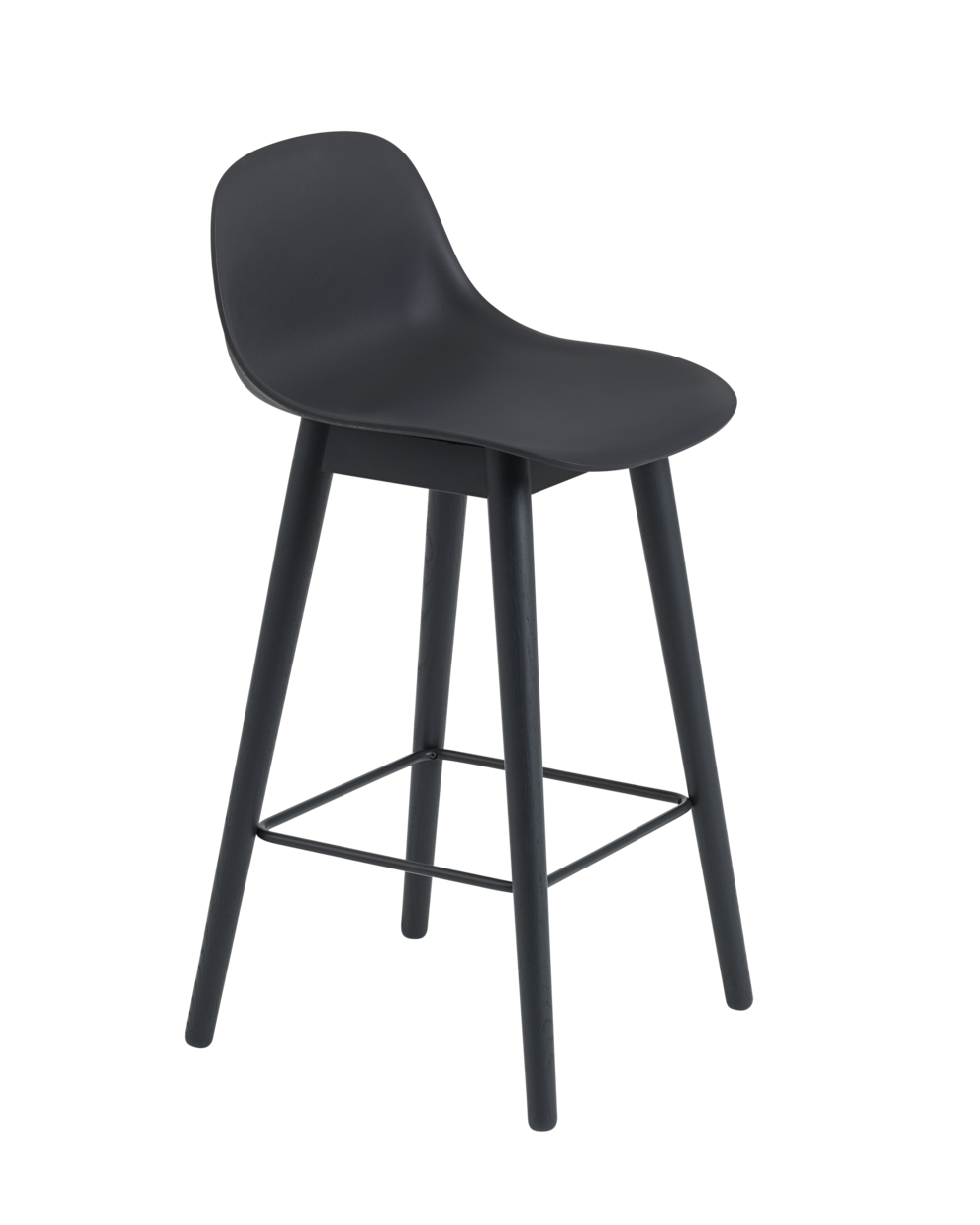 CLEARANCE Muuto Fiber Wood Base Counter Stool with Backrest, 65cm, Black/Anthracite Black