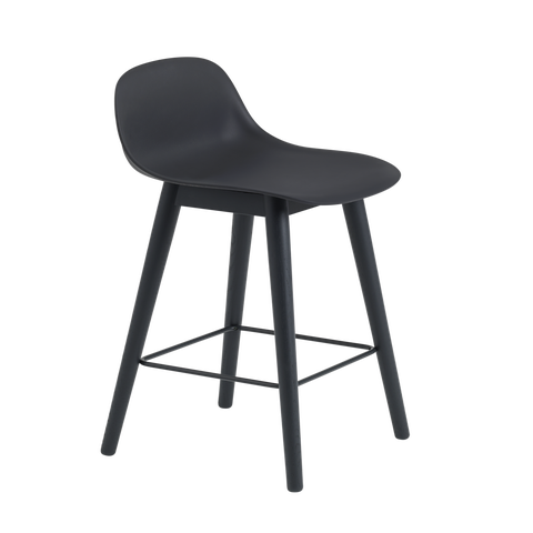 CLEARANCE Muuto Fiber Wood Base Counter Stool with Backrest, 65cm, Black/Anthracite Black