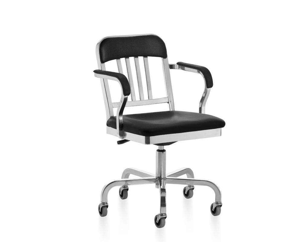 Emeco Classic Navy Officer SemiUpholstered Swivel Arm Chair