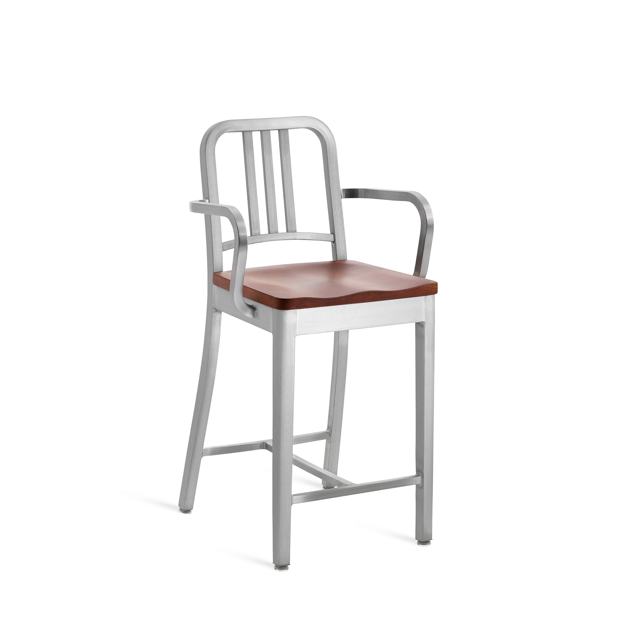 Emeco Navy™ Counter Stool With Natural Wood Seat and Arms