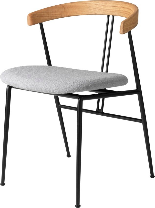 GUBI Violin Dining Chair with Wood Backrest - Upholstered Seat