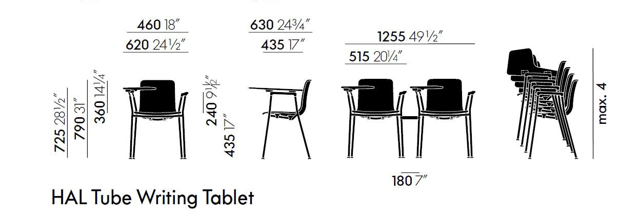 Vitra HAL RE Tube Armchair with Writing Tablet