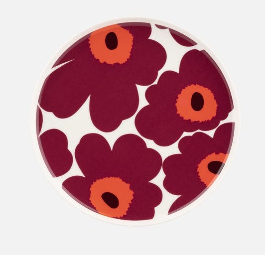 CLEARANCE Marimekko Oiva / Unikko Plate - 20 cm, White/Burgundy/Red