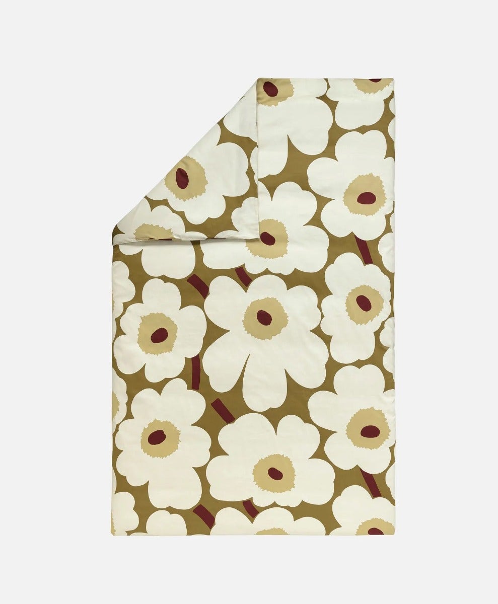 Marimekko Unikko Satiini Duvet Cover - Green Umber/Cream