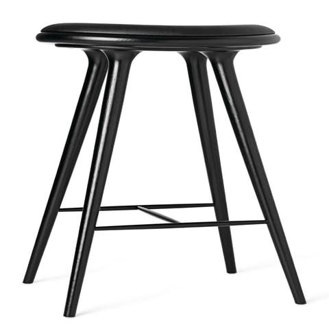 Mater Stool with Black Leather Seat, Black Stained Oak