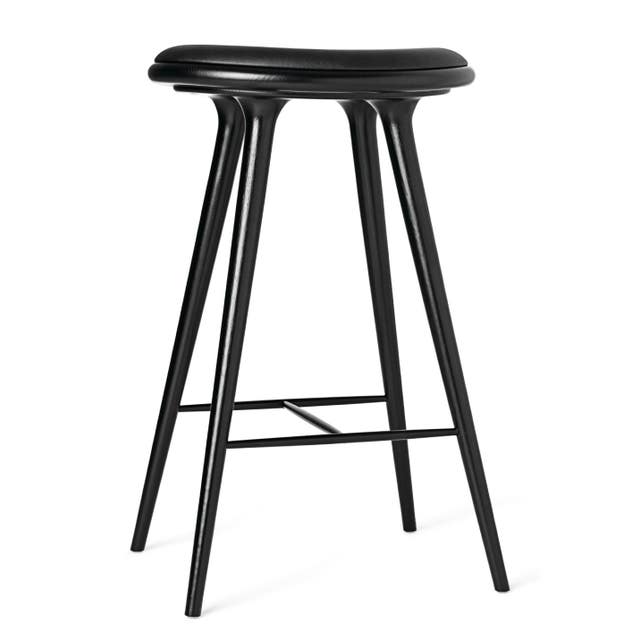 Mater Stool with Black Leather Seat, Black Stained Oak