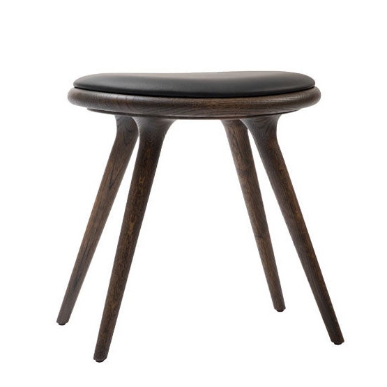 Mater Stool with Black Leather Seat, Sirka Grey Stained Oak