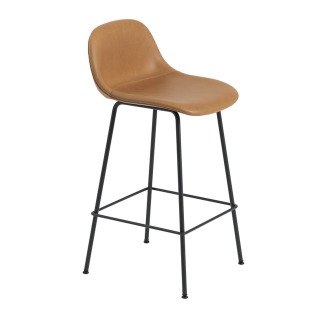 Muuto Fiber Tube Base Bar Stool with Backrest - Upholstered