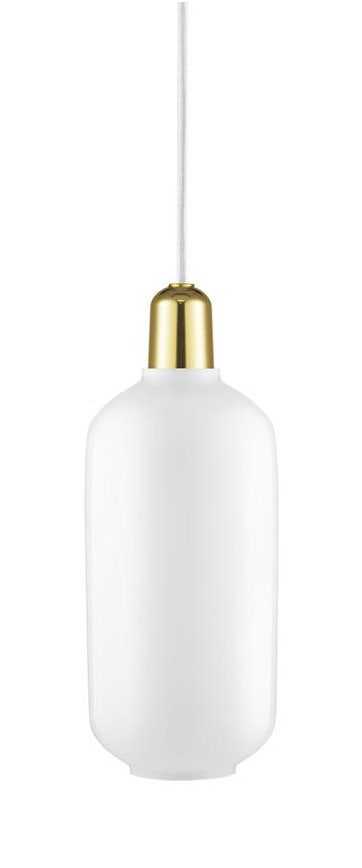 CLEARANCE Normann Copenhagen Amp Brass Pendant Lamp, Large, White Glass, White Cord & Canopy