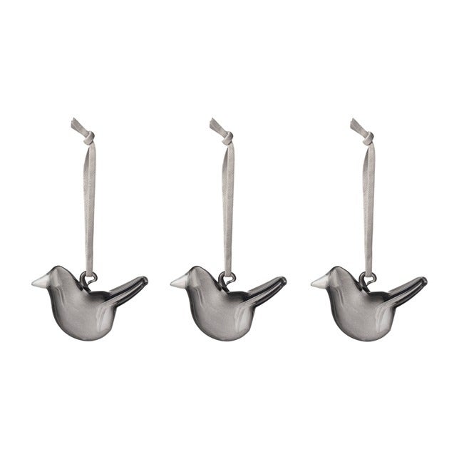 CLEARANCE Iittala Holiday Mini Glass Birds (Set of 3)-Smoky Grey