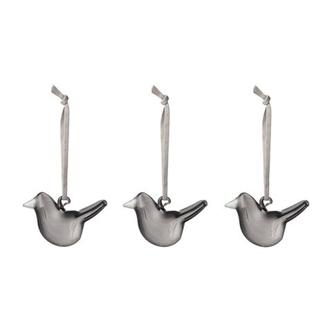 CLEARANCE Iittala Holiday Mini Glass Birds (Set of 3)-Smoky Grey