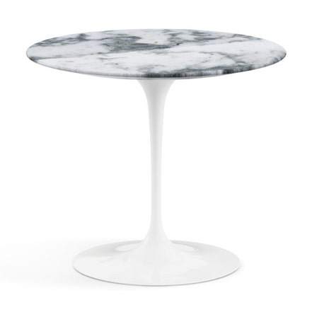 CLEARANCE Knoll Saarinen - Round Side Table, Satin Arabescato Marble, White Base
