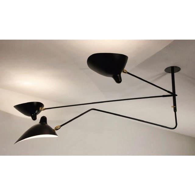 Serge Mouille Ceiling Lamp - 2 Still Arms, 1 Curved Rotating Arm