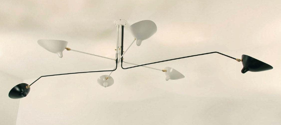Serge Mouille Ceiling Lamp - 6 Rotating Arms Black & White