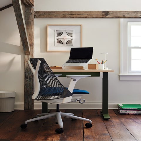 Herman Miller Motia® Sit-to-Stand Rectangular Table T-Foot, Dipped in Colour